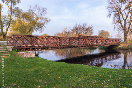 Military bridge over Bzura River near Witkowice in Masovia region of Poland photo