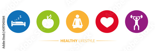 healthy lifestyle icons sleep apple yoga heart sport vector illustration EPS10