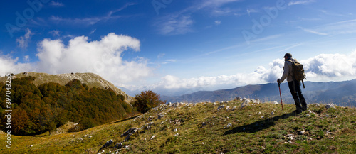 hiker on the top of a mountain in matese park photo