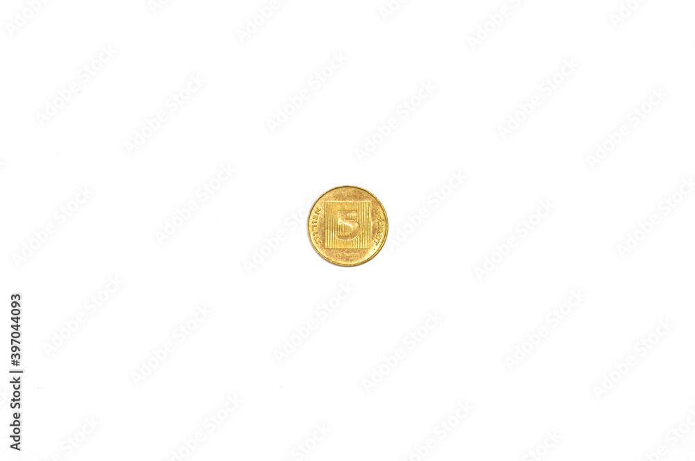 Different coins on white background close up