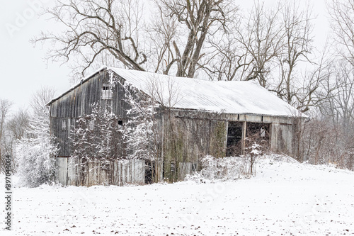 Old Bank Barn in winter scene