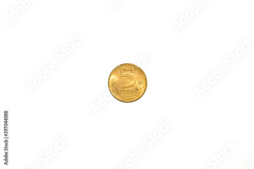 Different coins on white background close up