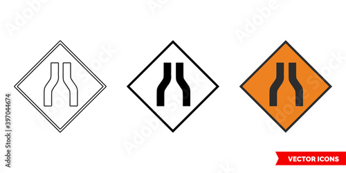 Free Download Road narrows on both roadworks sign icon of 3 types color, black and white, outline. Isolated vector sign symbol. - GFXLoad