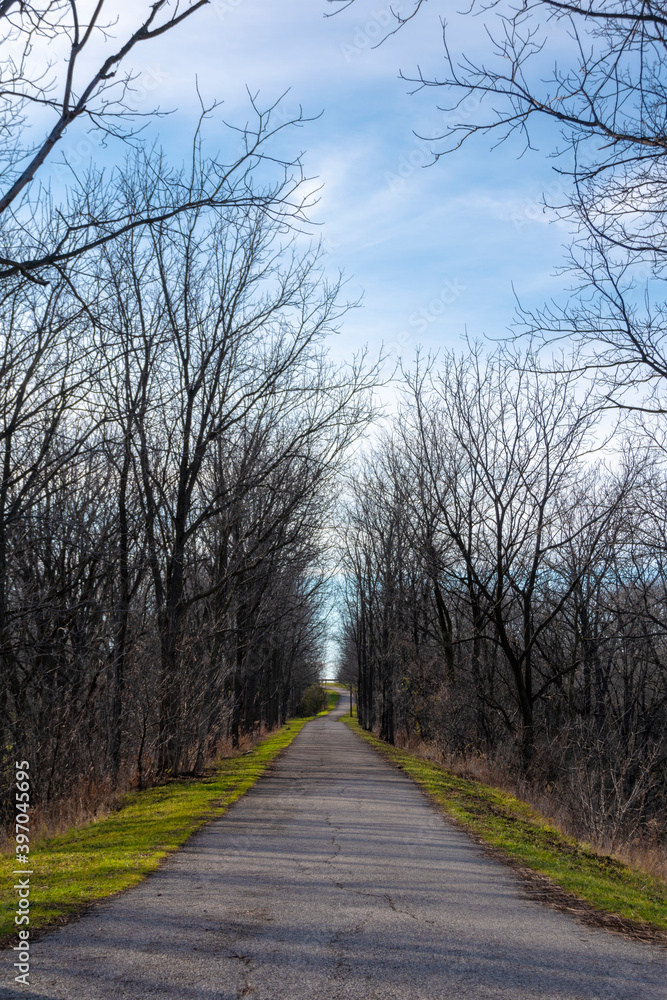 The old path of the Grand Trunk Railway has been repurposed into a walking path in St. Mary's, Ontario.