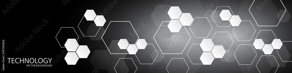 Hexagonal background for digital technology, medicine, science, research and healthcare. The concept of chemical engineering, genetic research, innovative technologies. Black and white Hi-tech design. Hexagonal background for digital technology, medicine, science, research and healthcare. The concept of chemical engineering, genetic research, innovative technologies. Black and white Hi-tech design.