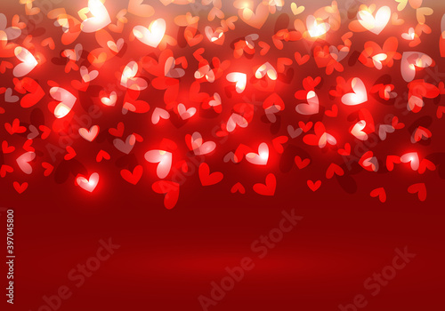 Heart background or card with lights ahd red elements on St Valentines day photo