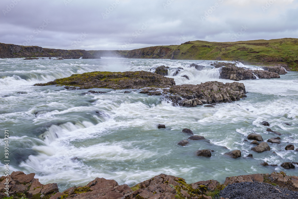 River Thjorsa with Urridafoss waterfall in southern Iceland