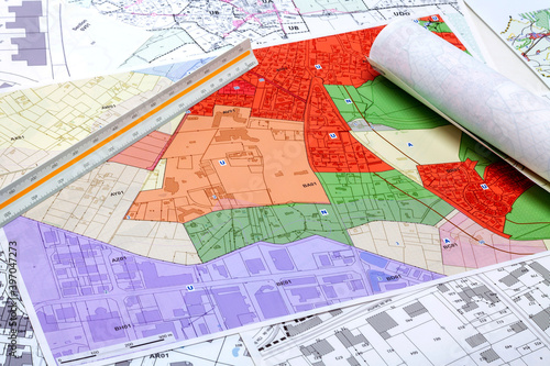 Urbanisme - Aménagement du territoire - Cartes de plan local d'urbanisme et cadastre photo