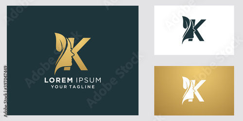 Letter k with luxury natural feminine beauty logo template 
