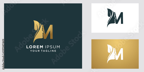 Letter m with luxury natural feminine beauty logo template