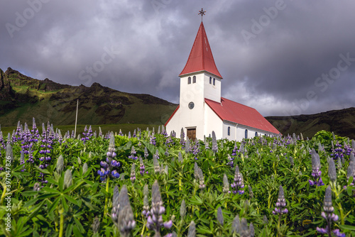 Church on the hill in Vik i Myrdal village in southern part of Iceland