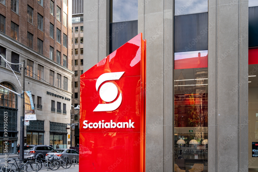 Foto de A Scotiabank ground sign with logo is seen in ...