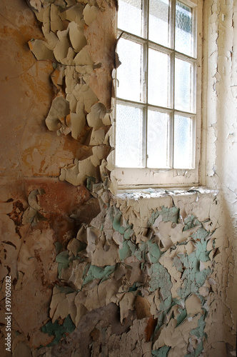 Window and wall with peeling paint photo