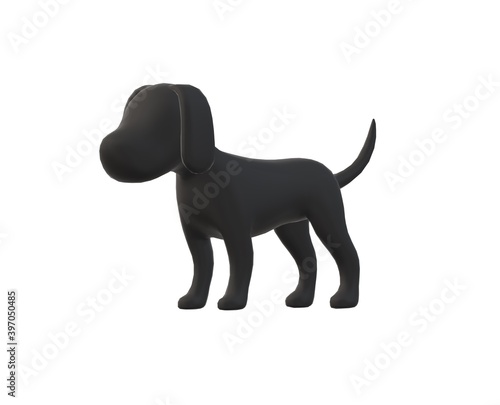 3D illustration of black dog on white background.