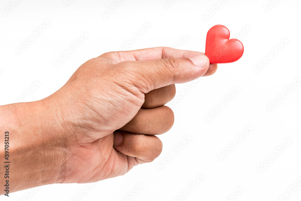Fototapeta premium Little Heart in hand of old man. heart disease, Heart Disease Prevention, Health care 
