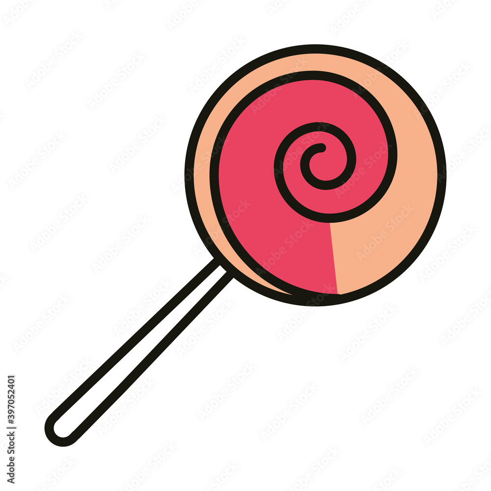 candy in stick spiral sweeet celebration party, line and fill style candy in stick spiral sweeet celebration party, line and fill style