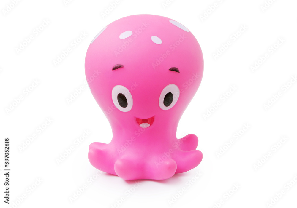 Childrens rubber toy octopus isolated on white background side view Childrens rubber toy octopus isolated on white background side view