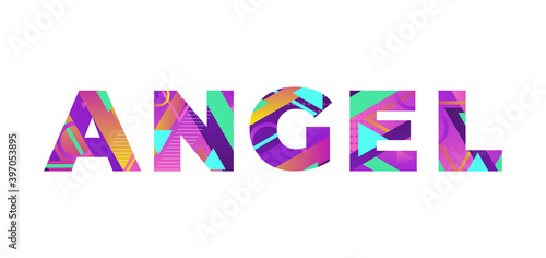 Angel Concept Retro Colorful Word Art Illustration