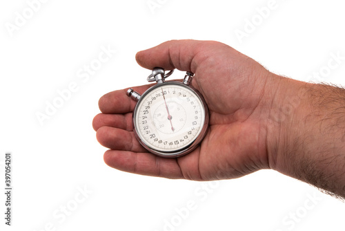 hand with stopwatch isolated