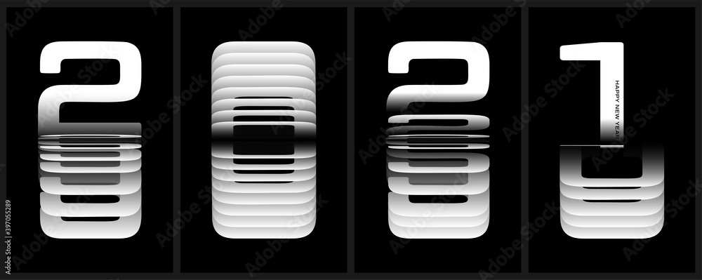 Happy New Year 2021. Vector illustration of paper cut in black and white, 3d realistic Flip Text Effect. Design for flyers, greetings, and invitations. Vector illustration Happy New Year 2021. Vector illustration of paper cut in black and white, 3d realistic Flip Text Effect. Design for flyers, greetings, and invitations. Vector illustration