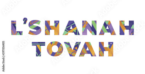 L’Shanah Tovah Concept Retro Colorful Word Art Illustration