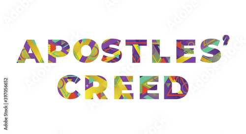 Apostles’ Creed Concept Retro Colorful Word Art Illustration