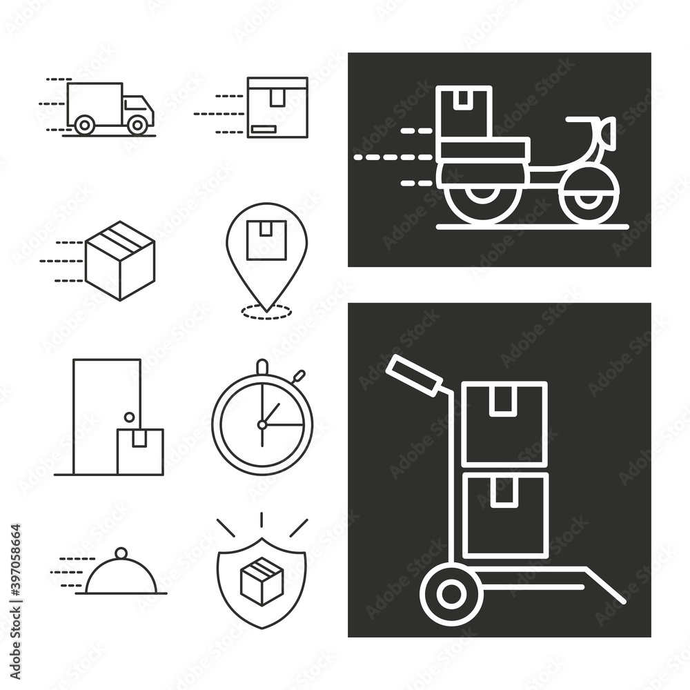 delivery transport service logistic time cargo icons line style design delivery transport service logistic time cargo icons line style design