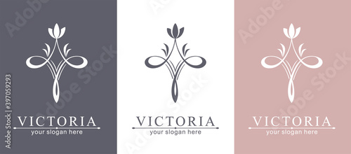Letter V logo template. Monnogram, delicate floral design. Personal logo. Vector design.