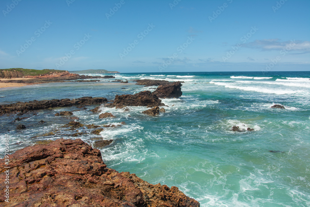 View of the spectacular rocks on Surf Beach, Phillip Island, Victoria, Australia