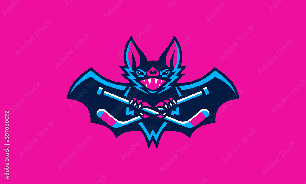 Bat hockey sports vector mascot logo design Bat hockey sports vector mascot logo design