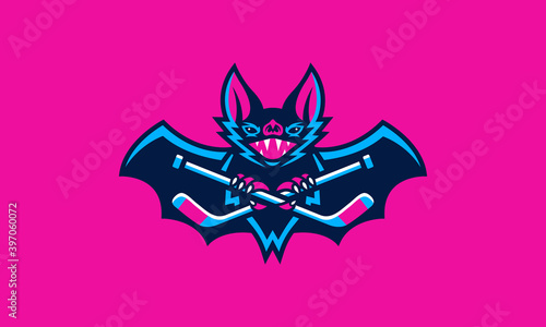 Bat hockey sports vector mascot logo design