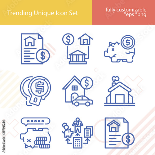 Simple set of borrowing related lineal icons.