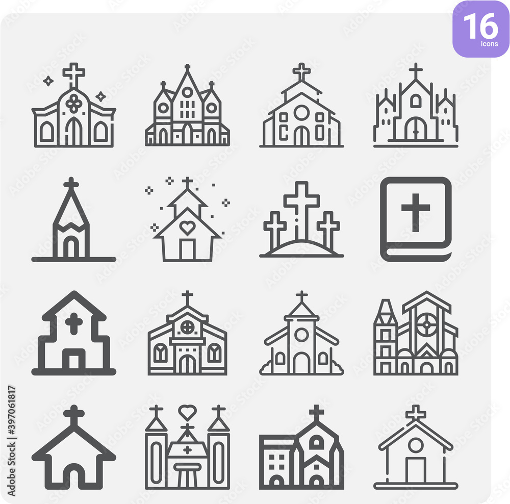 Simple set of divine service related lineal icons.