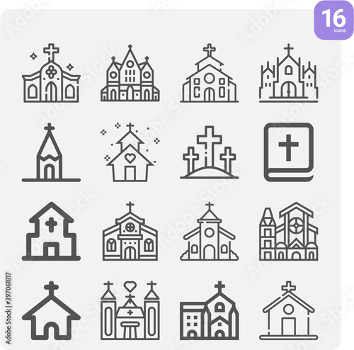 Simple set of divine service related lineal icons.