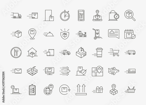delivery service icons express tracking order transport line style design
