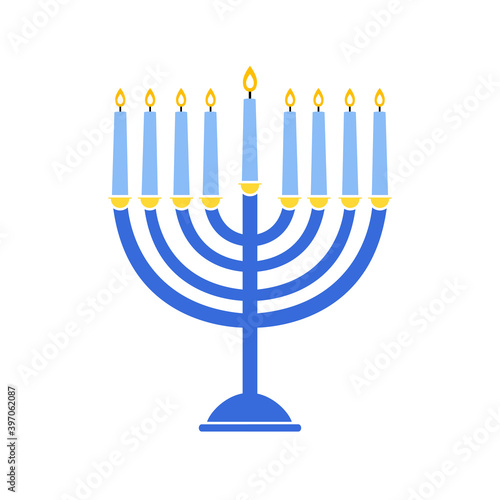 Hanukkah menorah emblem colored. Jewish holiday Hanukkah greeting card traditional Chanukah symbol menorah candles