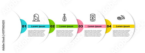 Set line Spanish woman, guitar, Olives in can and Churros and chocolate. Business infographic template. Vector.