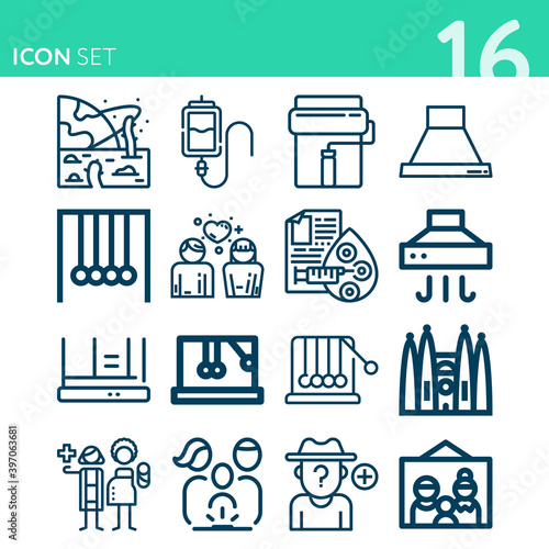 Simple set of 16 icons related to origin