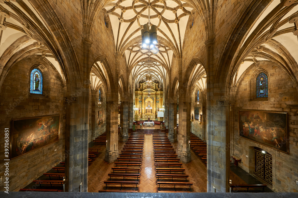 Inside the Basilica of Begoña photographed from the choir