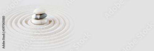 Photography Zen japanese garden background. Horizontal banner