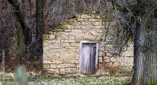 abandoned old stone farm building