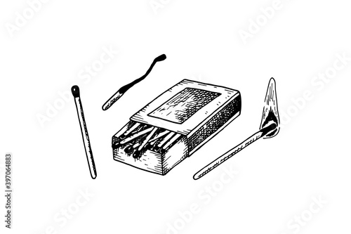 Set of hand drawn matches isolated on white background. Vector illustration in sketch style