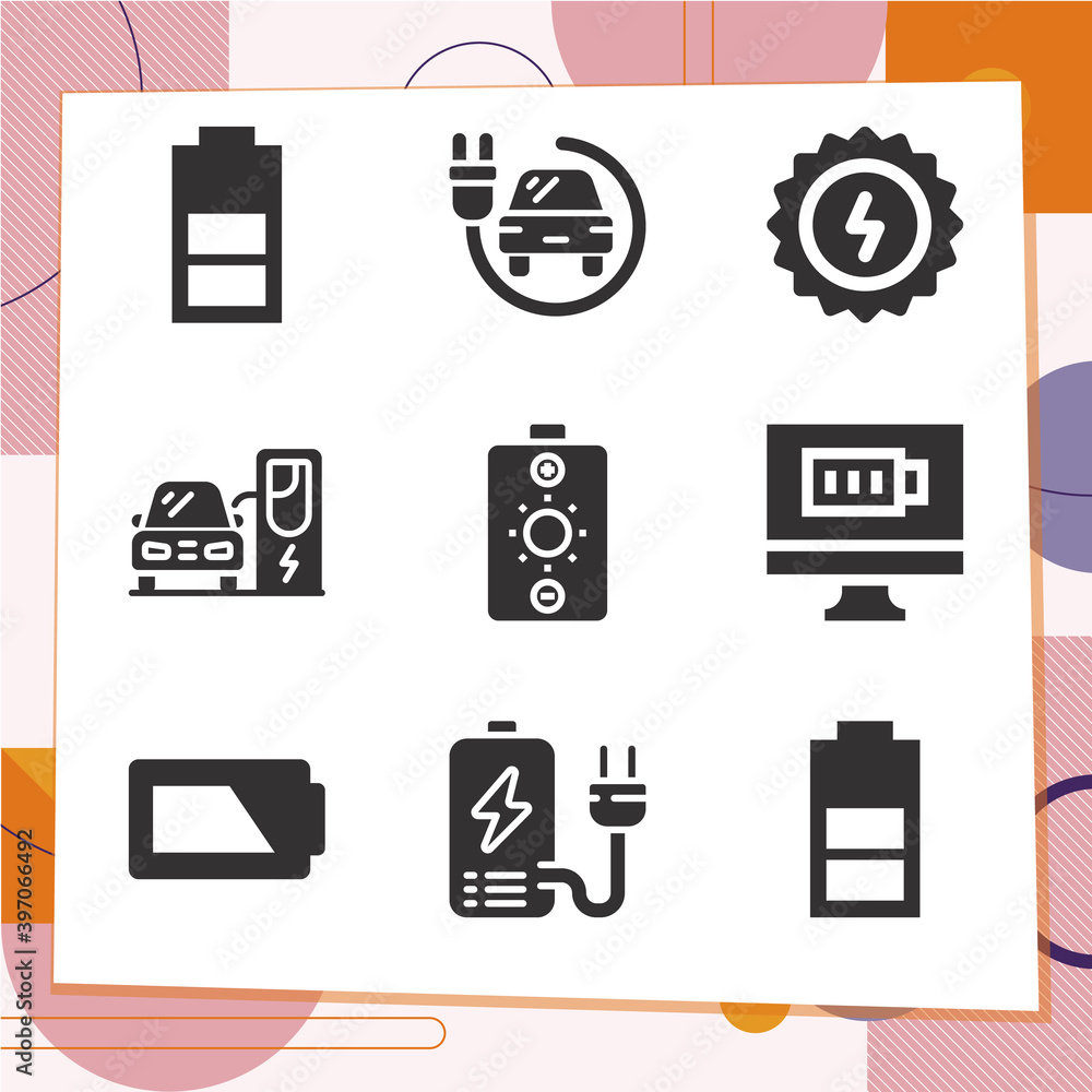 Simple set of 9 icons related to batteries Simple set of 9 icons related to batteries