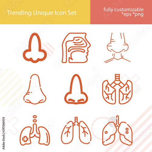 Simple set of respiratory tract related lineal icons.