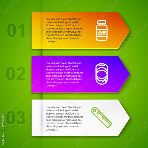 Set line Printer ink bottle, Paint bucket and Ruler. Business infographic template. Vector.