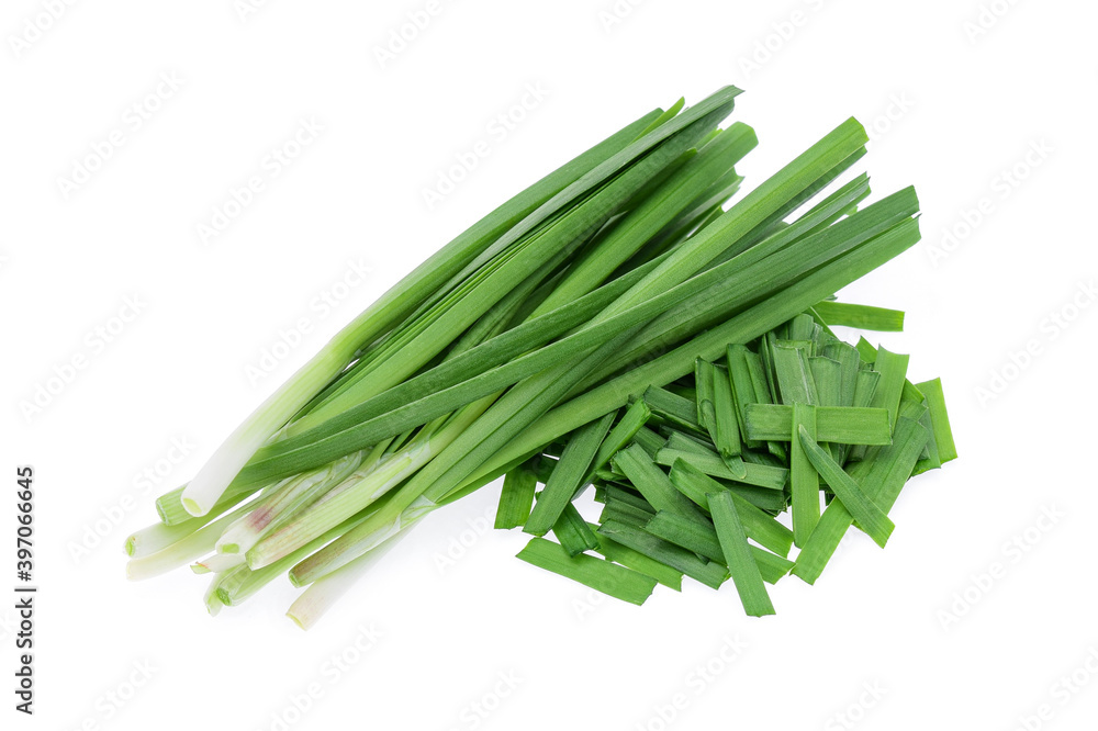 Garlic chives isolated on white background Garlic chives isolated on white background