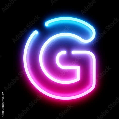 3D Rendering Bleu and Pink Neon Lights Font on dark background