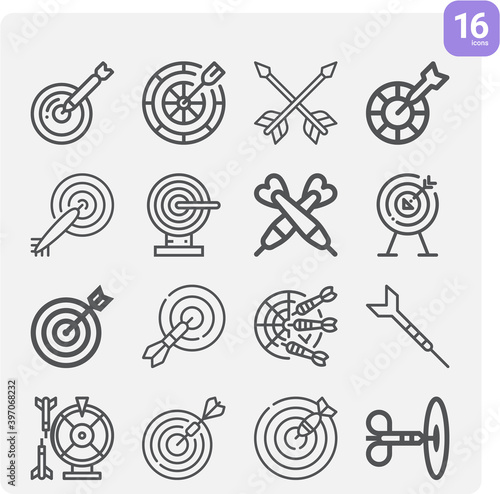 Simple set of darts related lineal icons.