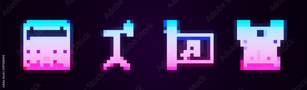 Set line Home stereo with speakers, Microphone stand, Music festival flag and recording studio. Glowing neon icon. Vector. Set line Home stereo with speakers, Microphone stand, Music festival flag and recording studio. Glowing neon icon. Vector.