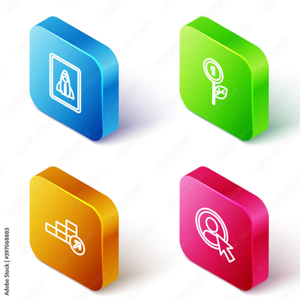 Set Isometric line Startup project concept, Dollar plant, Financial growth and Create account screen icon. Vector. Set Isometric line Startup project concept, Dollar plant, Financial growth and Create account screen icon. Vector.